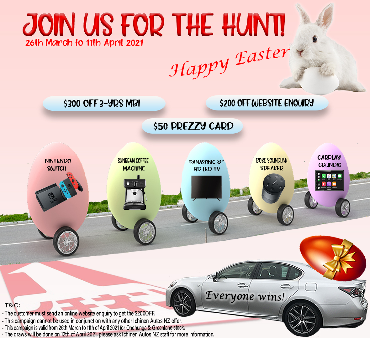 Join us for the egg car hunt & win cool prizes!!!