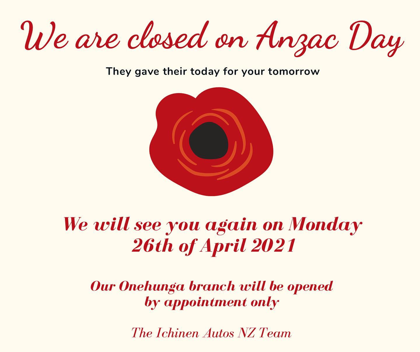Anzac Day Opening Hours!